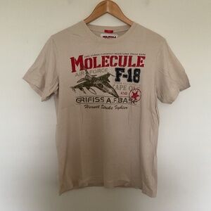 Molecule Cool Fusion Clothings Air Force F-18 Hornet Beige T Shirt Sz L Y2K NWT